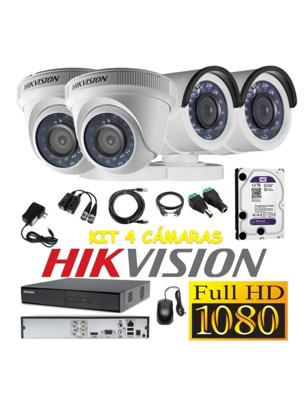 Kit 4 Cámaras de Vigilancia Hikvision Full Hd 1080P Disco 1Tb