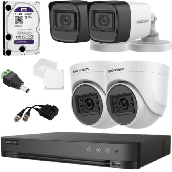 Kit 4 cámaras de seguridad con Audio incorporado 2MP FullHD Hikvision HDD 1TB WD purpura