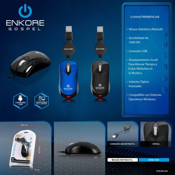 MOUSE ÓPTICO RETRACTIL ENKORE GOSPEL- EKM 103X!