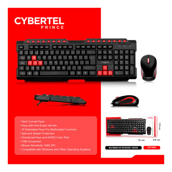 KIT TECLADO MOUSE ESTANDAR USB CYBERTEL PRINCE T2000